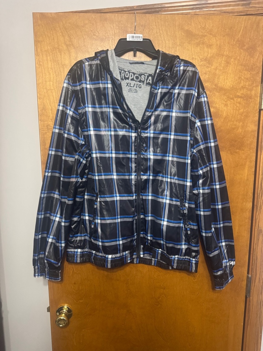 Aeropostale Men's Black Plaid Lightweight Hooded Shirt Jacket
